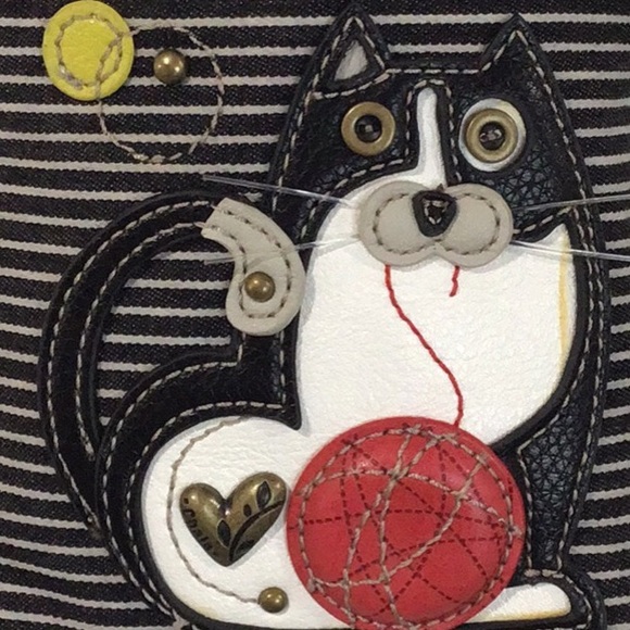 NWT CHALA Fat Cat Mini Crossbody Bag w/2 Straps, Vegan Leather, Stripes, Black - Picture 3 of 15